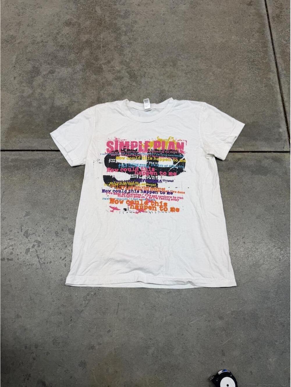 vintage simple plan how could this happen to me white punk band shirt xl WOMENS